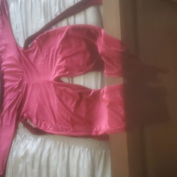 Solid velvet 3/4 sleeve jumpsuit burgundy - Picture 4 of 5